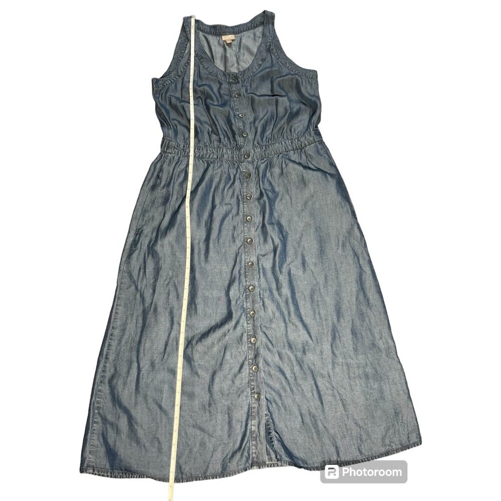 J. Jill Chambray Shirt Dress Women’s Medium Blue Sleeveless Pockets Button Up - Picture 7 of 8